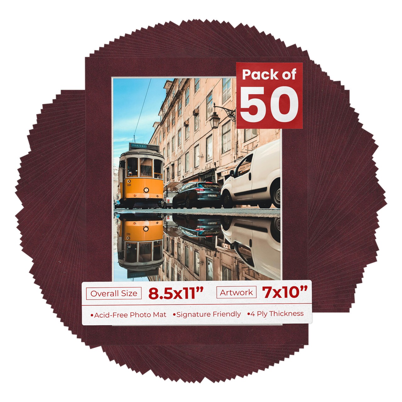 Dark Red Suede Mat Board for 8.5x11 Frames - Fits 7x10 Photos